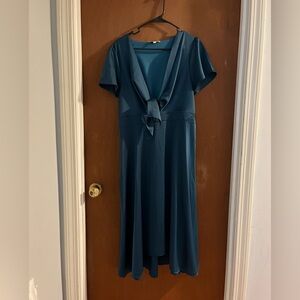 MIDI length blue tie front dress
